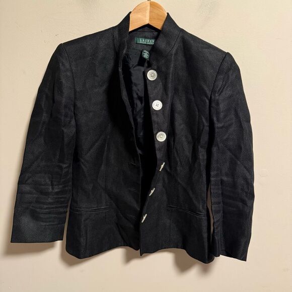Lauren Ralph Lauren Black 100% Linen Blazer Peplum- Size 2 - Picture 2 of 9